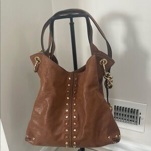 Michael Kors Brown and Gold Shoulder Bag with Studded Accents